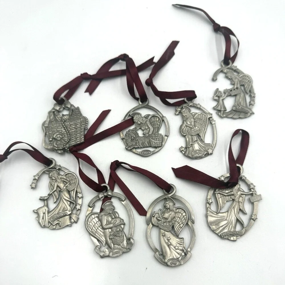 Longaberger Baskets Pewter Angels Joy Love Friendship Peace Christmas Lot Of‎ 8